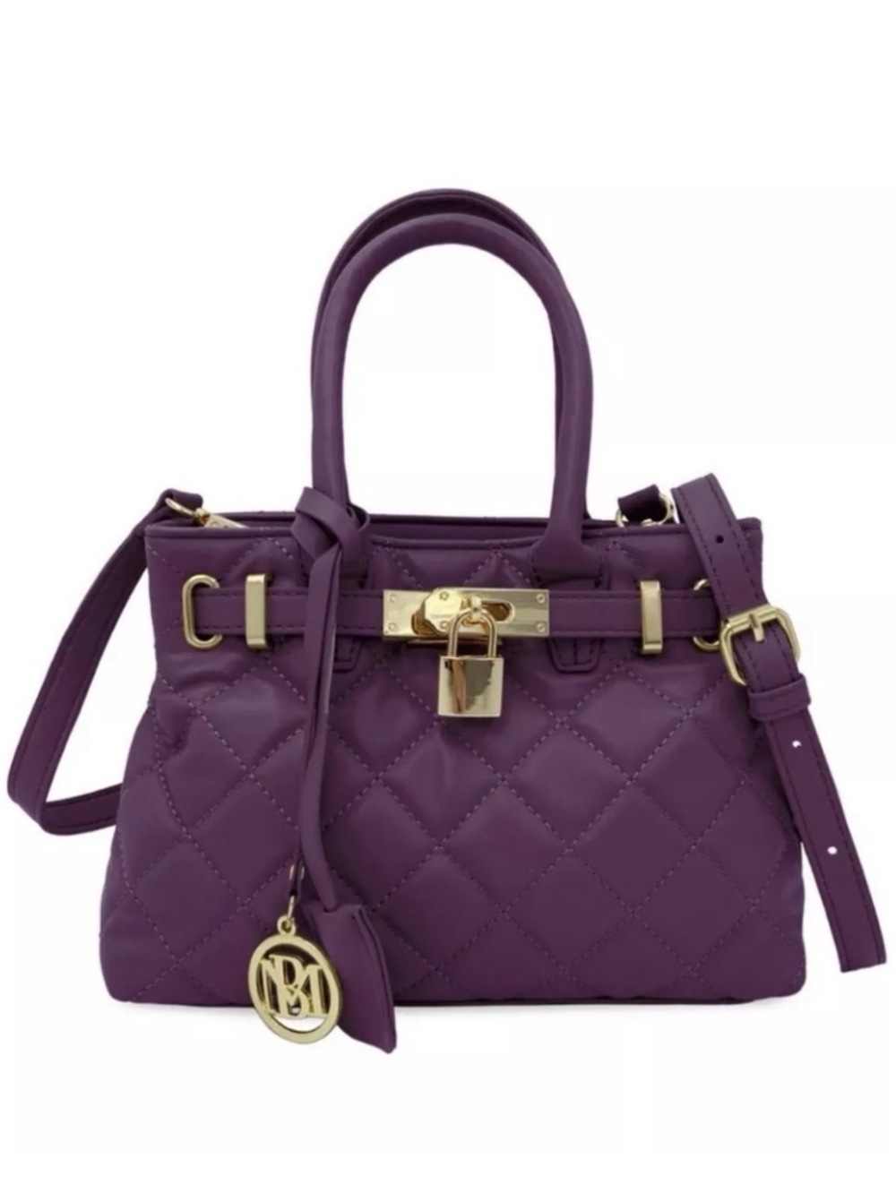 NWT Badgley Mischka Mini
Diamond Quilted Tote Bag with Lock Accent - Plum